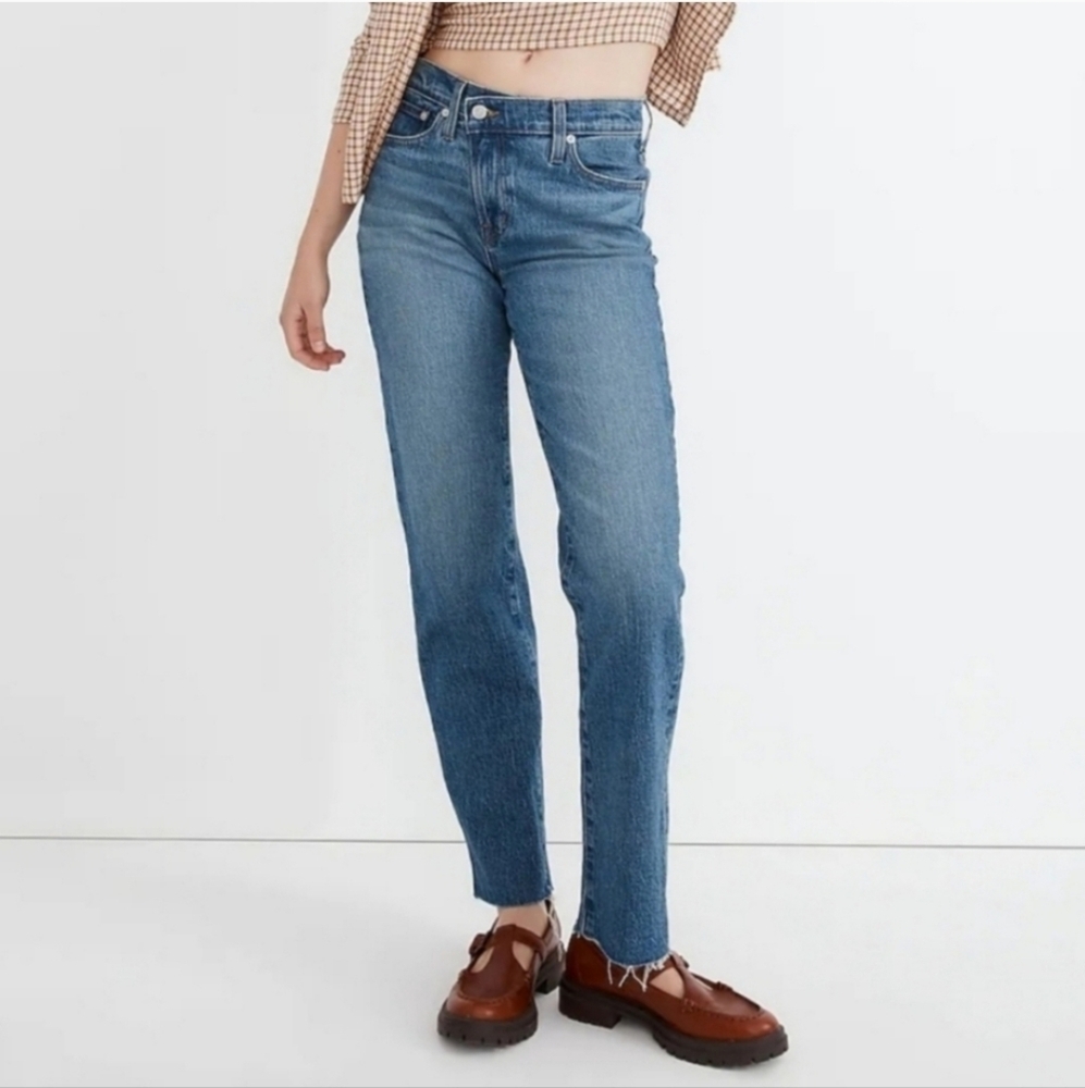 Madewell Mid Rise Crossover Distressed Perfect Vintage Straight Jeans